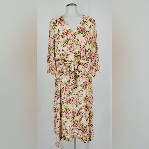 J Jill Pebble Hydrangea Floral Print Asymmetrical Hem Tie Waist Dress Size Small